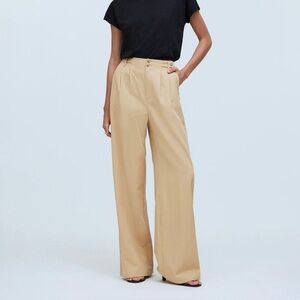 NWT Madewell sz 8 The Harlow Wide Leg Pleated Pant Linen Blend Trouser Khaki Tan